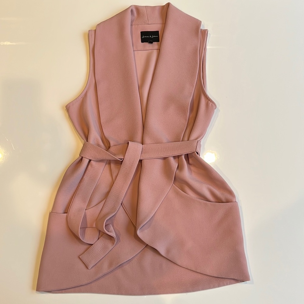 Jasmine & Juliana Vest with Waterfall Front Collar, tie & pockets, Blush Colour